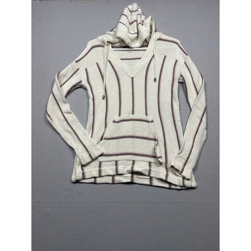 O'Neill Baja Hoodie Knit Cream Burgundy Striped Small Womens